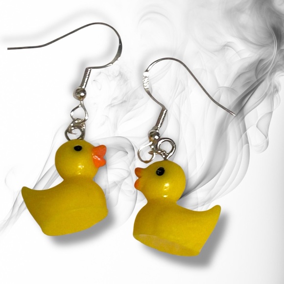 Hand Crafted Earrings Ducks Yellow Orange Resin Dangle Long Pierced - Picture 4 of 8